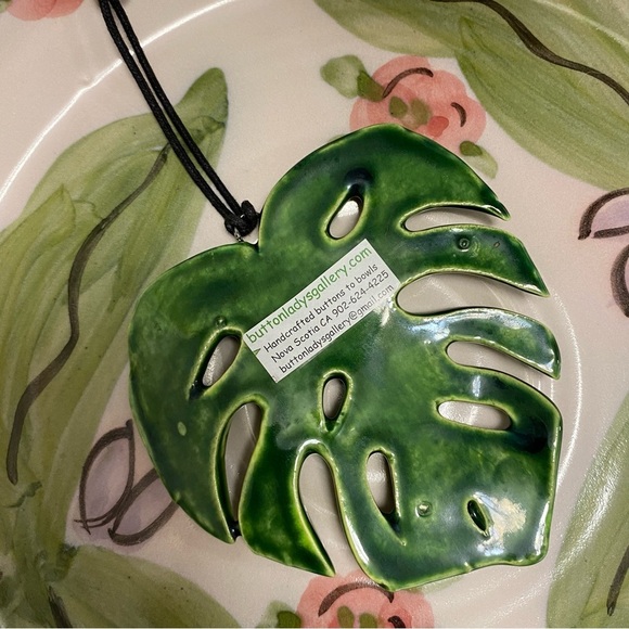 Handmade Ceramic Monstera Leaf Plant Green Ornament Boho Nova Scotia Sculpture - Picture 2 of 3